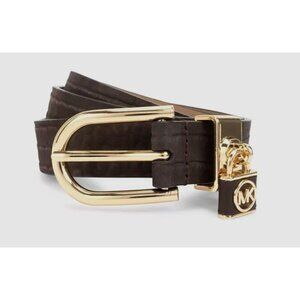 Michael Kors Croc Embossed Brown Leather Belt Sz S Office Preppy Animal Print